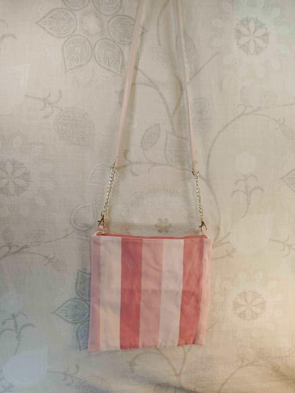 tribe alive Pink Striped Crossbody Bag with Gold Chain & Leather